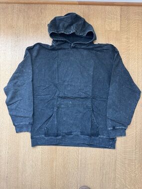 Faiable Men's Washed Black Hooded Pullover Sweatshirt